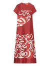 La Doublej Swing Feather-trimmed Silk Maxi Dress In Red