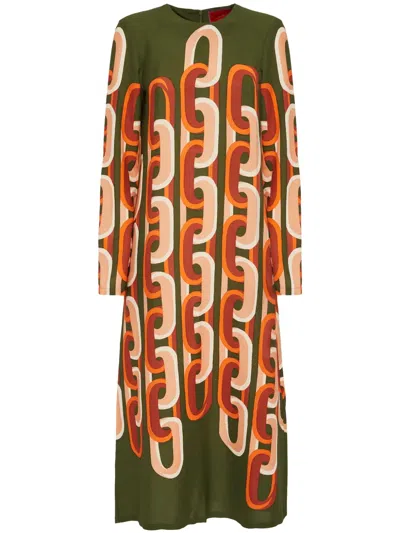 LA DOUBLEJ SWING CHAIN-LINK PRINT MIDDI DRESS