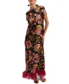 La Doublej Floral-print Maxi Swing Dress With Feathers