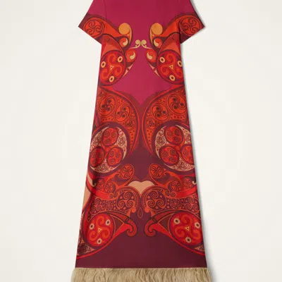La Doublej Placee Swing Dress With Ostrich Feather Trim In Animal Print