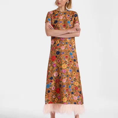 La Doublej Swing With Feathers Dress In Brown