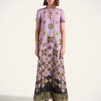La Doublej Swing Feather-trimmed Maxi Dress In Pink