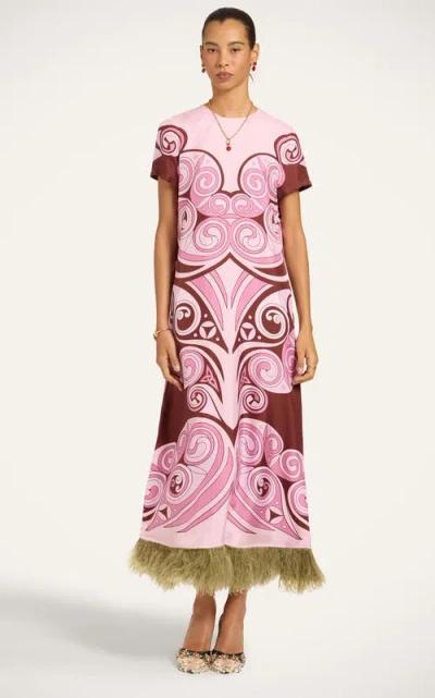 La Doublej Swing Dress With Feathers In Pink