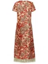 La Doublej Swing Feather-trimmed Printed Silk-twill Maxi Dress In Red