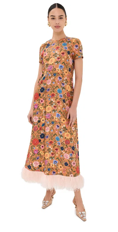 La Doublej Swing Dress With Feathers Botticelli In Botticelli Rust