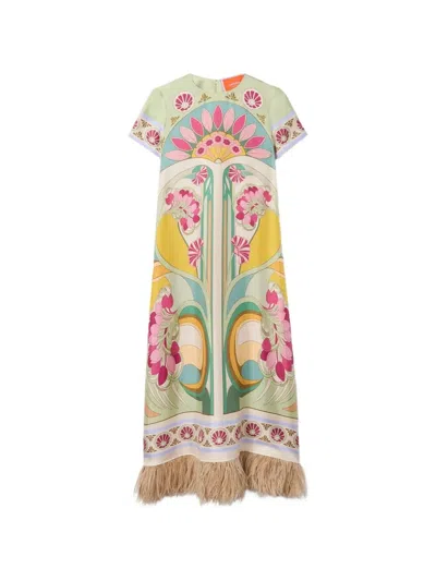 La Doublej `swing` Dress With Feathers In Multi