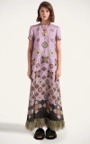 La Doublej Swing Feather-trimmed Printed Silk-twill Maxi Dress In Pink