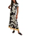 La Doublej Floral-print Silk Swing Dress With Feather Trim In Winter Jasmine Black