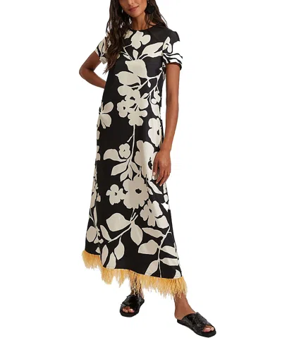 LA DOUBLEJ LA DOUBLEJ SWING DRESS IN WINTER JASMINE BLACK FEATHERS