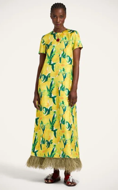La Doublej Swing Dress With Feathers Zesty Yellow