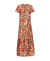 La Doublej Swing Feather-trimmed Printed Silk-twill Maxi Dress In Multicolor