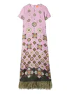 La Doublej Swing Feather-trimmed Printed Silk-twill Maxi Dress In Pink