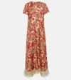 La Doublej Swing Feather-trimmed Printed Silk-twill Maxi Dress In Orange