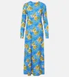 La Doublej Long-sleeve Floral-print Maxi Dress In Blue