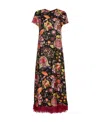 La Doublej Floral-print Maxi Swing Dress With Feathers In Multi