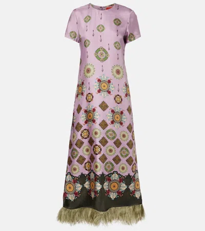 La Doublej Swing Printed Silk Twill Maxi Dress In Purple