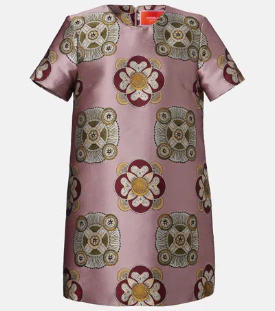 La Doublej Swing Satin Jacquard Minidress In Pink