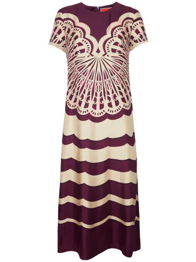 La Doublej Swing Silk Maxi Dress In Fans Placee Purple