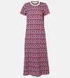 La Doublej Flame-print Short-sleeve Midi Dress In Multicoloured