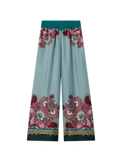 La Doublej Symposium Floral-print Palazzo Pants In Blue