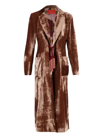 La Doublej Tassel-detail Velvet Coat In Brown