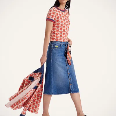 La Doublej The Button Front Vagabond Midi Skirt In Family Affairs Blue
