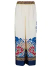 La Doublej Multicolor Palazzo Pants With Wide Leg And All-over Print In Silk Woman In White