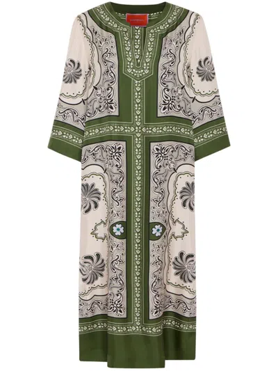 La Doublej Silk Kaftan Midi Dress In Mirage Placée Green