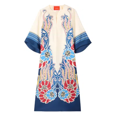 La Doublej The Kaftan Multicolor Silk Kaftan With V Neck And All-over Floral Print Woman In White
