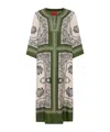 La Doublej Printed Silk Twill Kaftan In Green