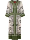 La Doublej Printed Silk Twill Kaftan In Weiss