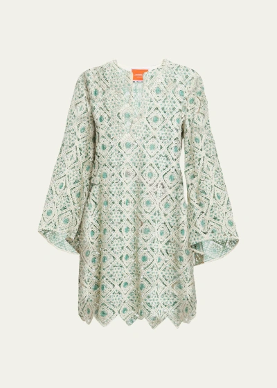 La Doublej The Kaftan Mini Macrame Dress In Turquoise/aqua