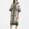 La Doublej Printed Silk Twill Kaftan In Mirage Placée Green