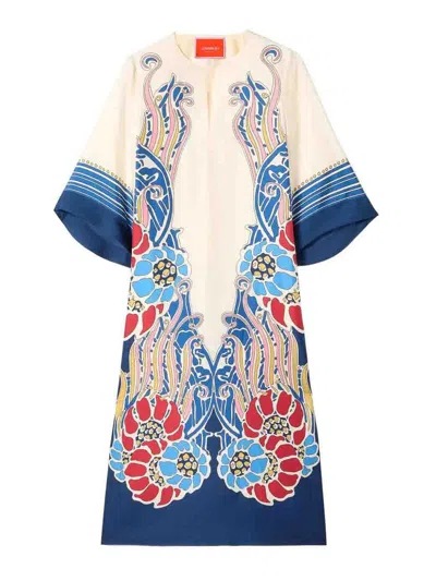 La Doublej 'the Kaftan' Multicolor Silk Kaftan With V Neck And All-over Floral Print Woman