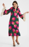 La Doublej The Kaftan With Feathers In Lampone Emerald