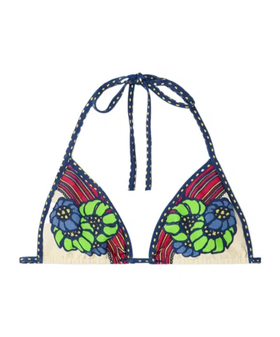 La Doublej Tie-detail Floral Bikini Top In Multi