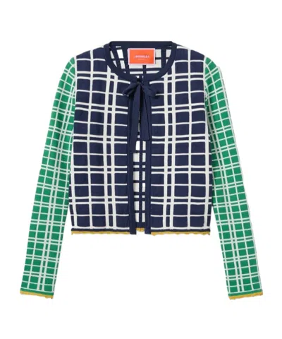 La Doublej Tie Front Checked Cardigan In Blue
