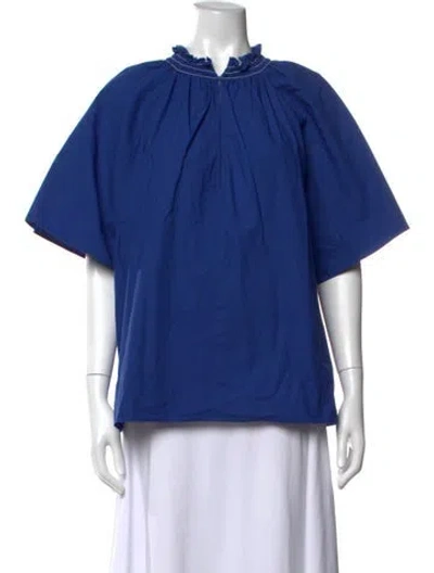 Pre-owned La Doublej Tie Neck Short Sleeve Blouse In Blue