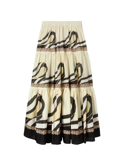 La Doublej Tiered Print Skirt In Neutral