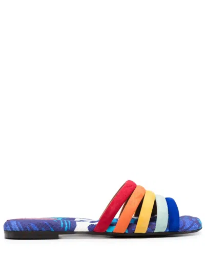 La Doublej Tones Cotton-chevron Slides In Multi