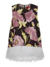 La Doublej La Double J Floral Print Top With Feather Trim In Multicolour