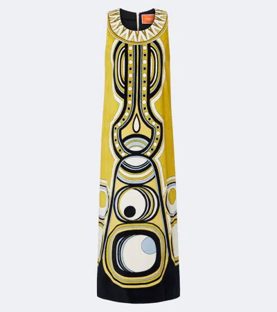 La Doublej Totem Ethnic Print Cotton Terry Midi Tunic Dress In Yellow