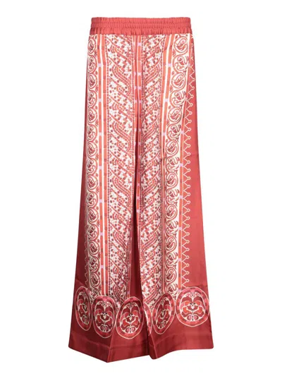 La Doublej Icon Palazzo Printed Silk-twill Wide-leg Pants In Red