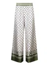 La Doublej La Double J Floral Pattern Wide-leg Trousers With Contrasting Borders In Green