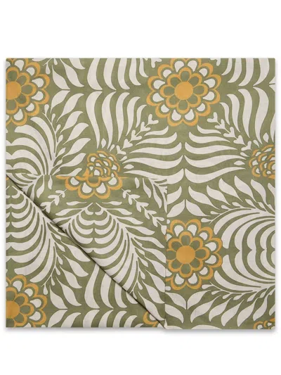 La Doublej Tudor-print Linen Tablecloth In Green