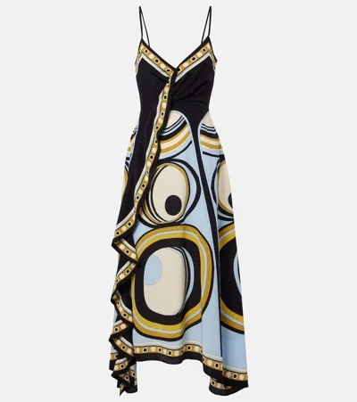 La Doublej Turn Around Silk Crêpe De Chine Midi Dress In Multi