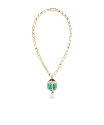La Doublej Turquoise Crystal Pendant Necklace In Gold