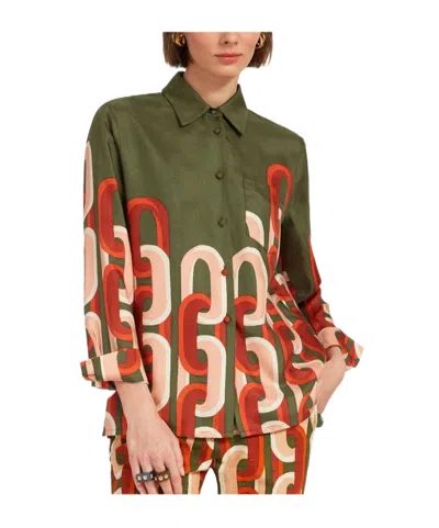 La Doublej Twill Printed Shirt In Green
