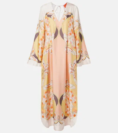 La Doublej Twin Flame Printed Silk Twill Maxi Dress In Neutral