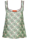 La Doublej Twirl Graphic-print Silk Top In Fans Mint